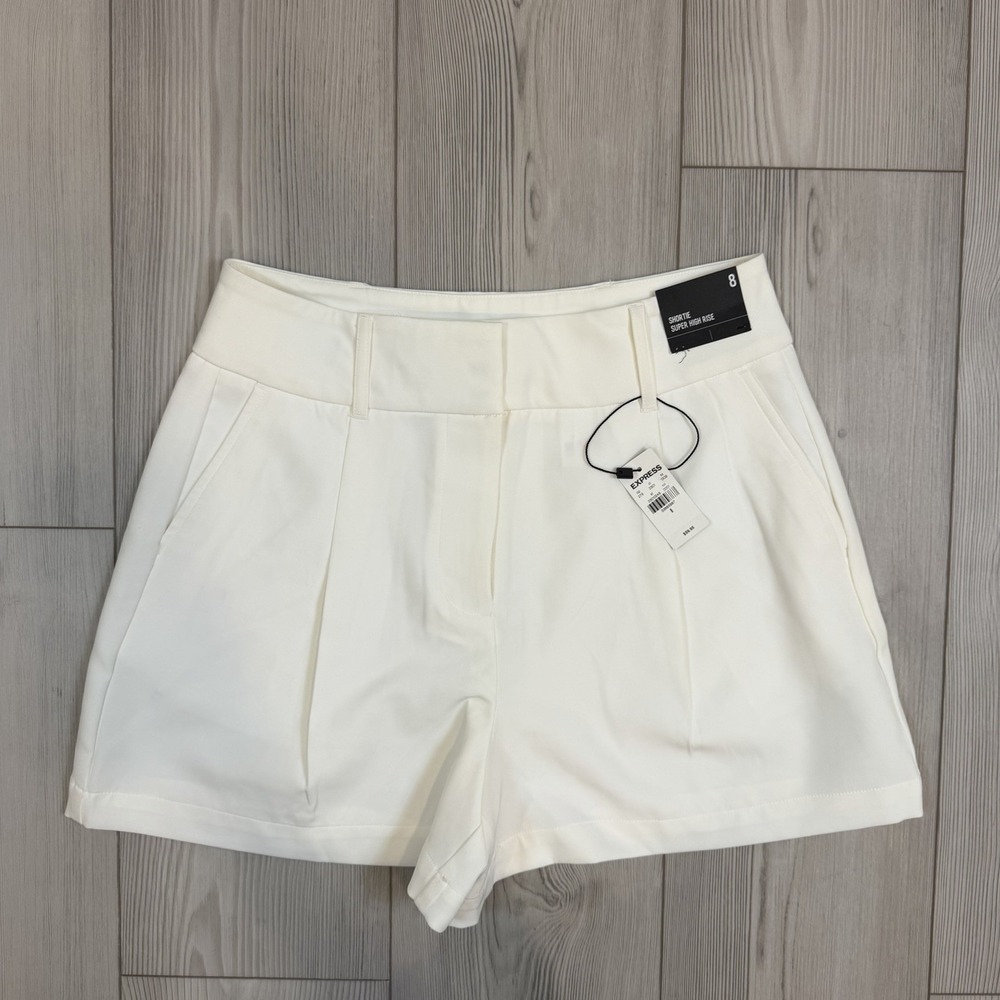 Express High Waist Pleated Shorts in White